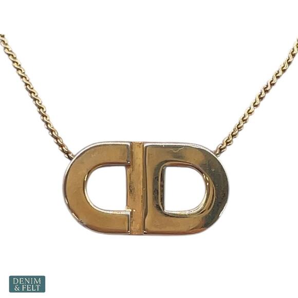Christian Dior Vintage Gold-Plated CD Pendant Necklace Germany Women’s - Picture 2 of 6